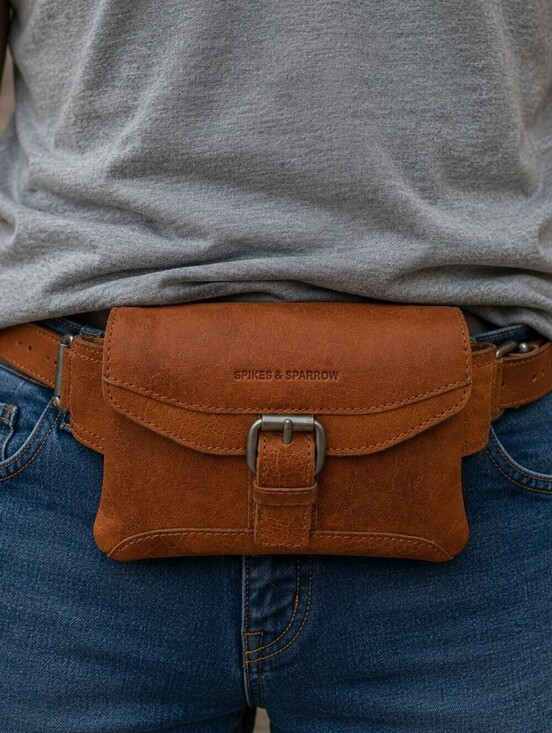 Spikes & Sparrow Handbags - Spikes & Sparrow Leather Belt Bag Missouri Brandy Ladies